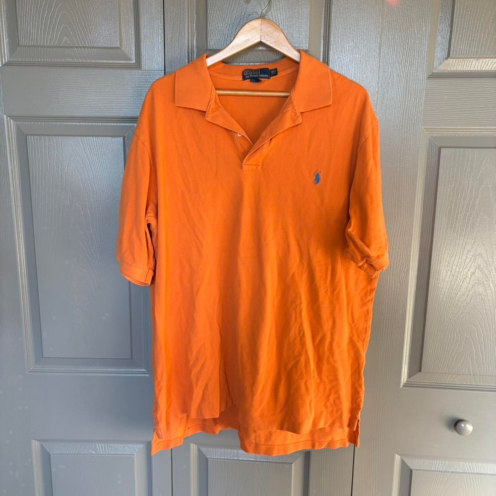 Polo Ralph Lauren Mens 2XLT Tall Orange Short Sleeve Pique Polo Shirt Blue Pony